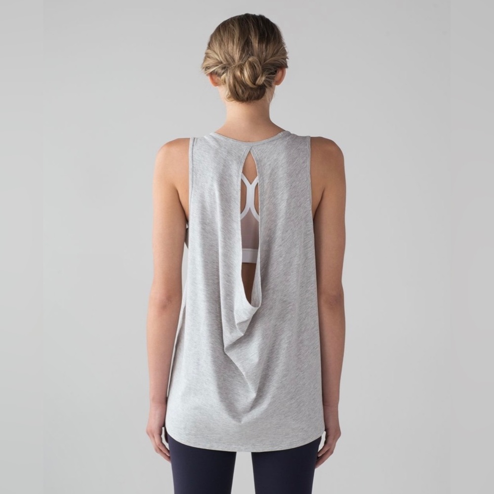 lululemon athletica Light Gray Draped Back Tank Top